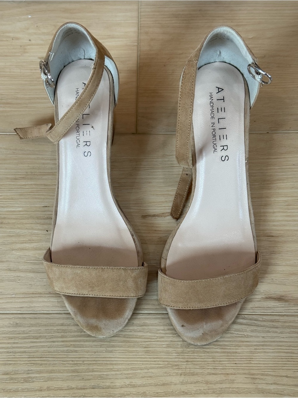 Ateliers Tan Suede Ankle-Strap Heels